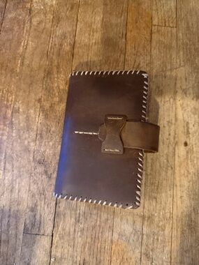Handstitched Brown Leather Wallet with Strap Closure